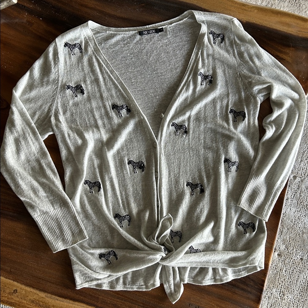 NIC+ZOE Zebra Crossing Linen Blend Cardigan - Picture 5 of 9